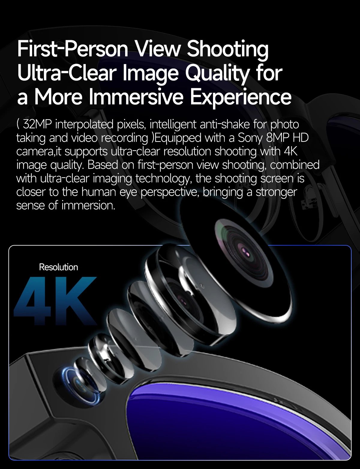 New Business 4K HD Color Change AI Smart Glasses 800W Pixel Camera 1080P Video AI Chat Music Player Call AI Sports Glasses Men