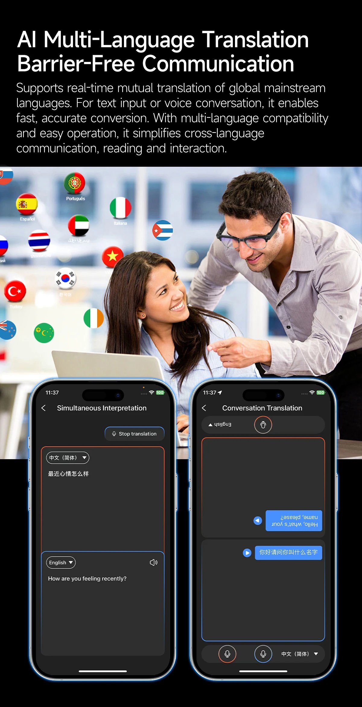 New Business 4K HD Color Change AI Smart Glasses 800W Pixel Camera 1080P Video AI Chat Music Player Call AI Sports Glasses Men