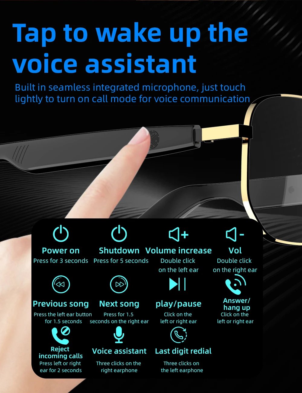 Fashion Bluetooth V5.3 smart glasses eye glass Outdoor HD Call Music Wireless SG16 PRO Headphones Anti-touch UV For Men Women Fashion Bluetooth V5.3 smart glasses eye glass Outdoor HD Call Music Wireless SG16 PRO Headphones Anti-touch UV For Men Women