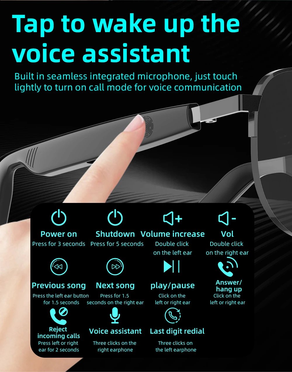 SG-15 Pro New Smart Wireless Bluetooth Glasses Listen to Music Answer the Phone Men and Women Fashion Anti-blue Light Glasses