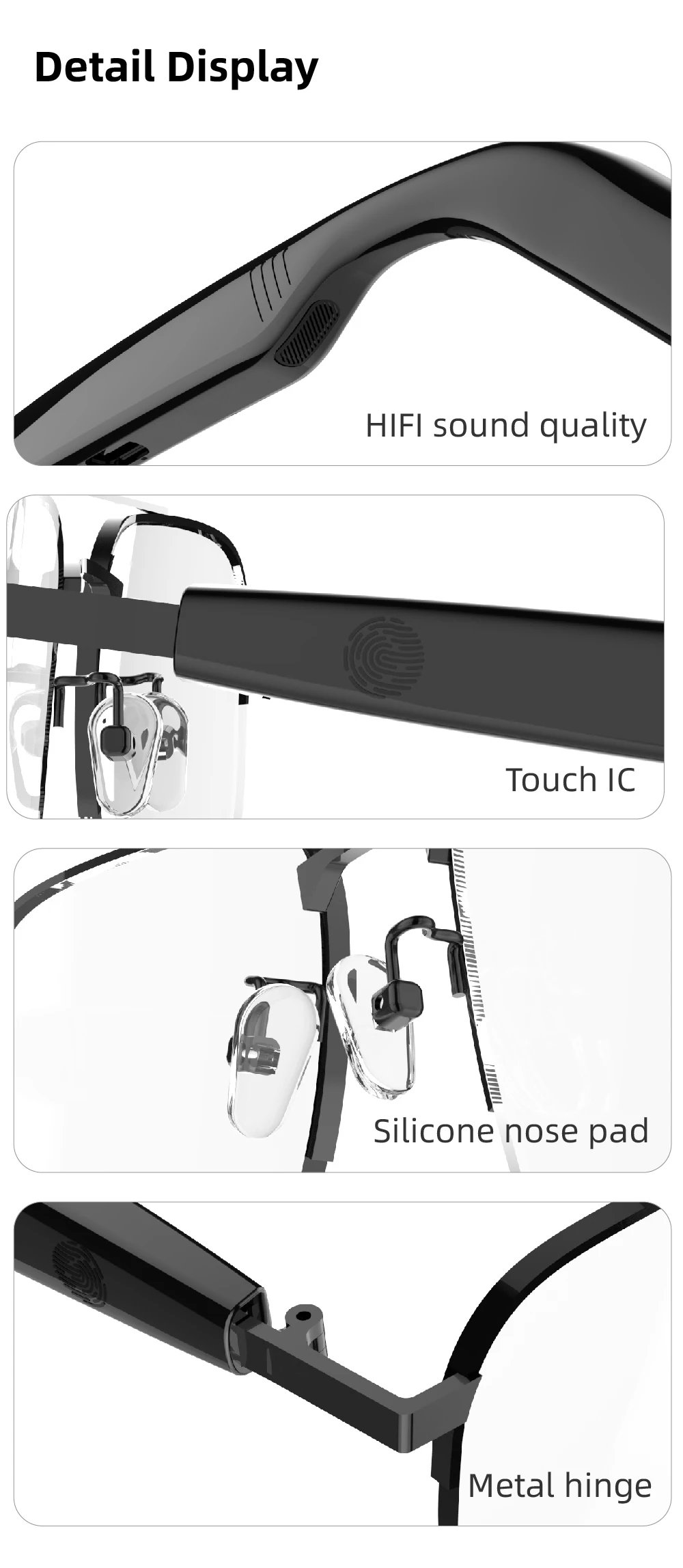 SG-15 Pro New Smart Wireless Bluetooth Glasses Listen to Music Answer the Phone Men and Women Fashion Anti-blue Light Glasses