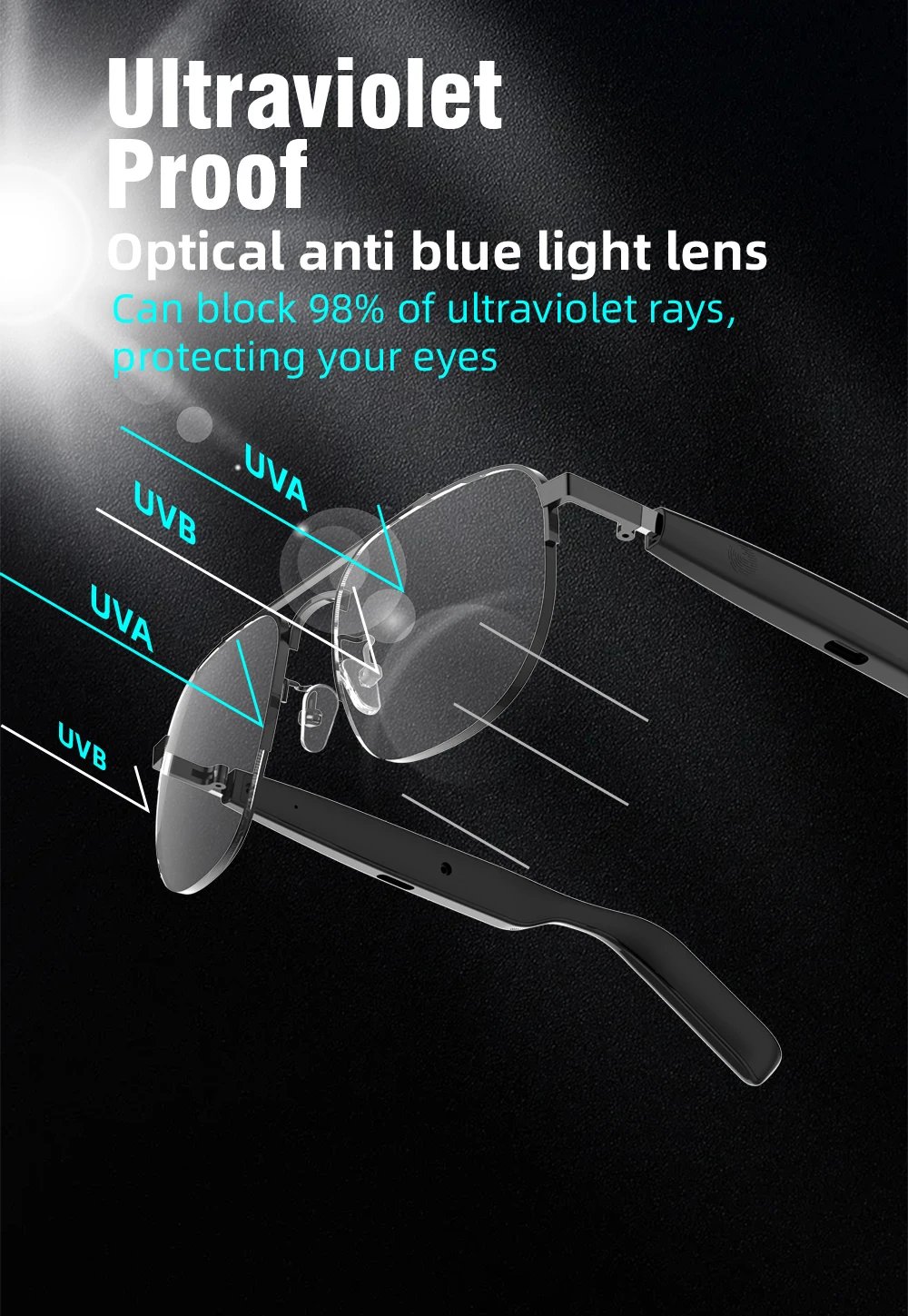 SG-15 Pro New Smart Wireless Bluetooth Glasses Listen to Music Answer the Phone Men and Women Fashion Anti-blue Light Glasses