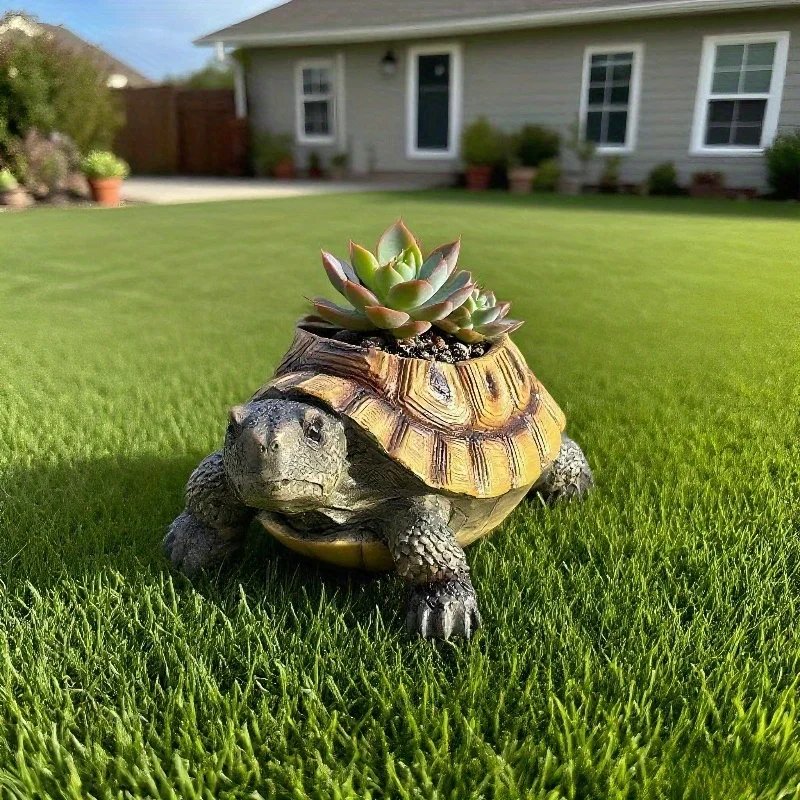 Realistic Turtle Succulent Planter with Drainage Hole. Durable Resin, Vintage Design. Perfect Gift for Plant Lovers!