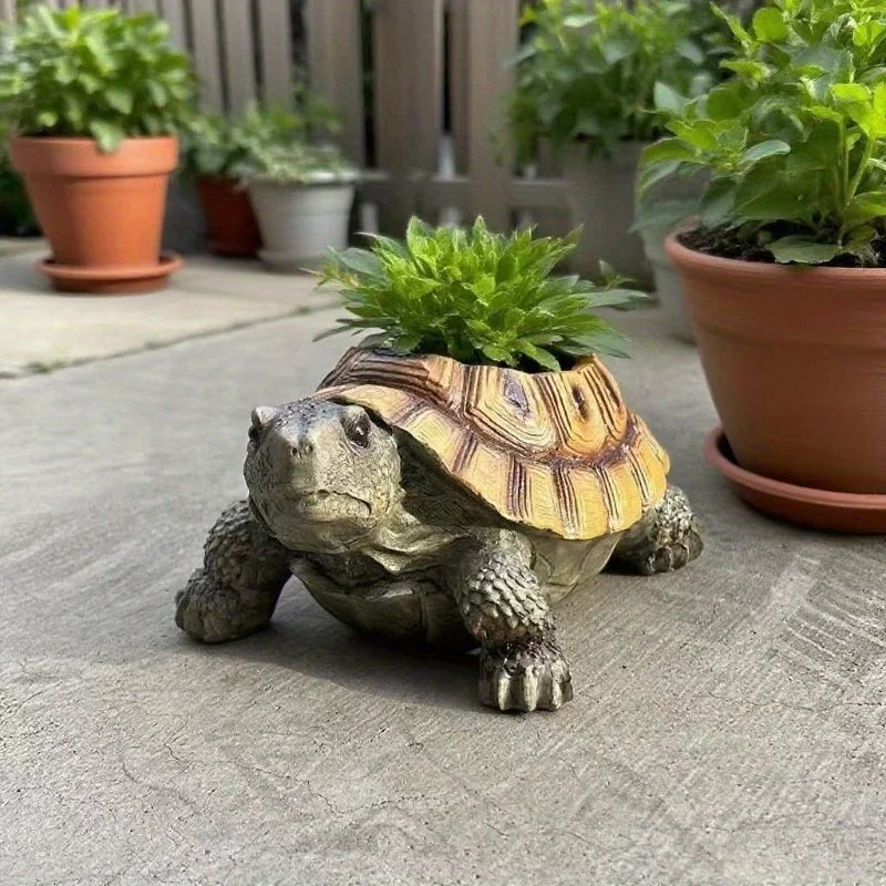 Realistic Turtle Succulent Planter with Drainage Hole. Durable Resin, Vintage Design. Perfect Gift for Plant Lovers!