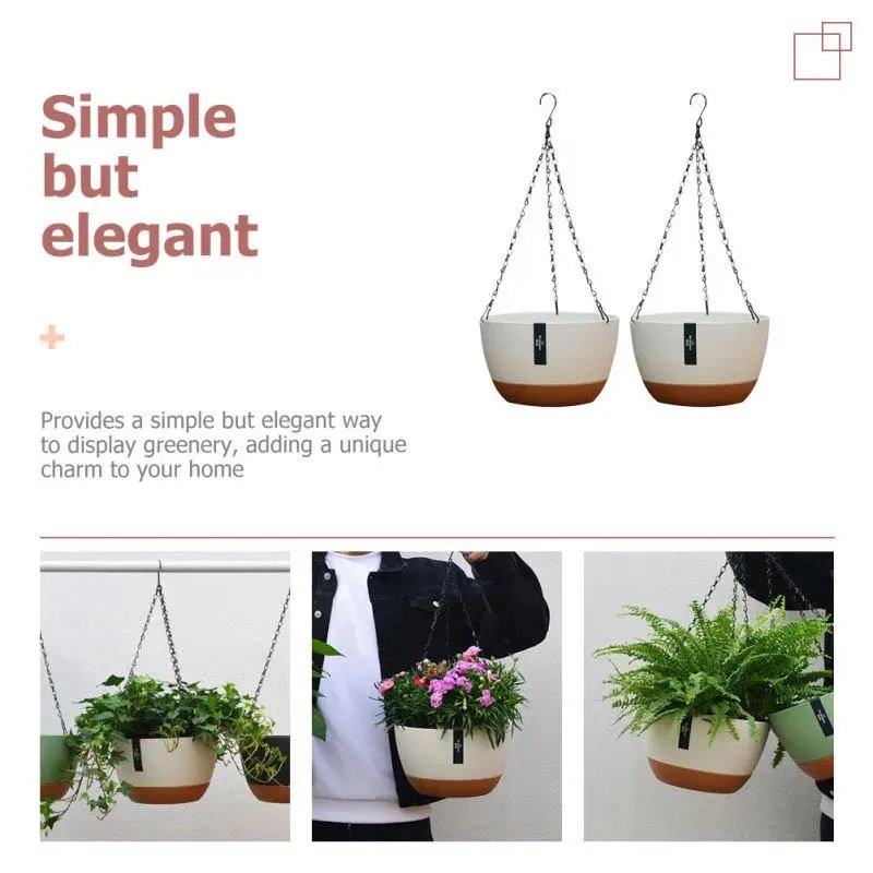 2 Sets Hanging Basket Type Flowerpot Garden Plastic Pots Outdoors Planter Chain Plants Metal Container Large Hanging Flower Pot