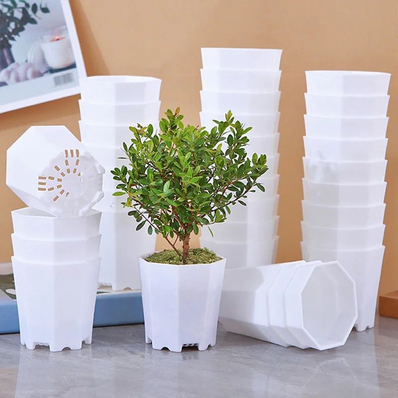 Octagonal White Plastic Flower Pots