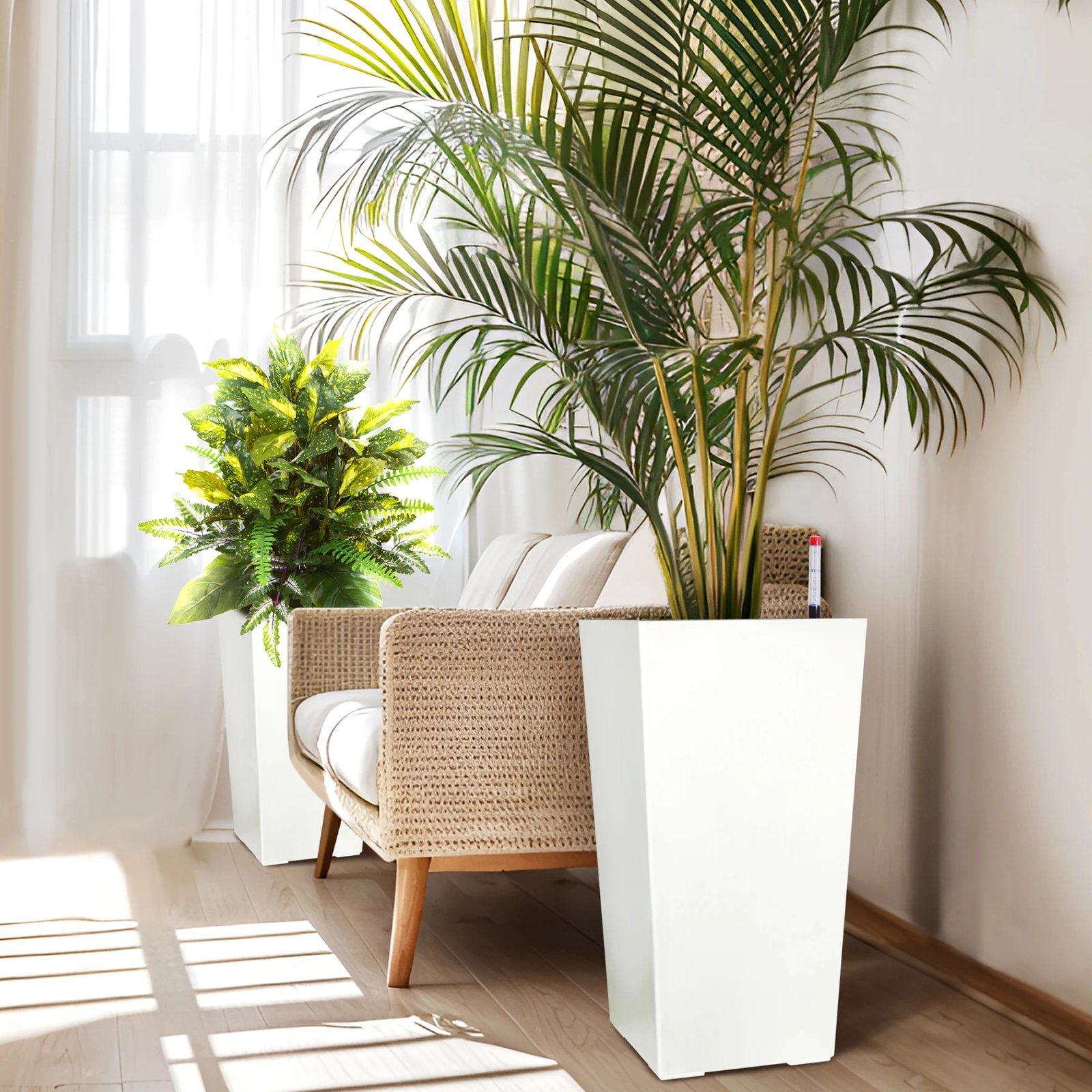 2 PCS 22.4 Inch Tall Planter Indoor ＆ Outdoor Black Taper Planter with Shelf Insert Self-Absorbing Plastic Flower Pots