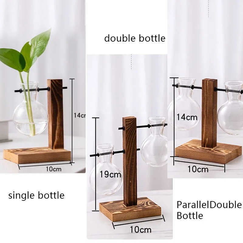 Terrarium Vasevase Decoration Home Bonsai Flower Plant Vases Vintage Flower Pot Transparent Wooden Frame Glass Tabletop Plants