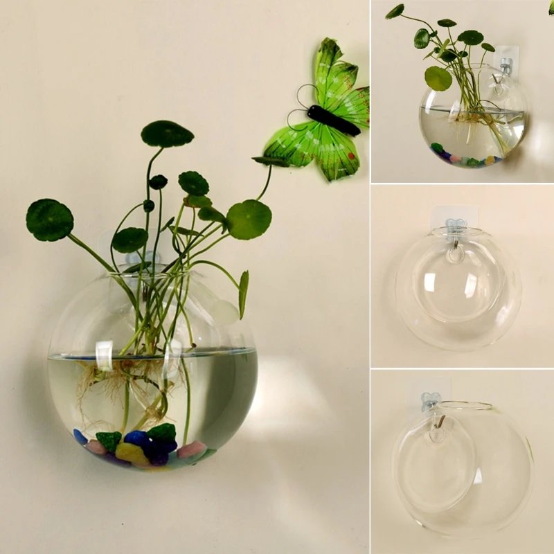 Glass Vase Wall Hanging Hydroponic Terrarium Fish Tanks Potted Plant Flower pot R7UB