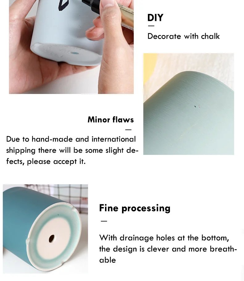 Flower Plant Pot Colorful Ceramic Flowerpot Nordic Style Succulent Planter Cylindrical Flower Pots With Hole Garden Decoration