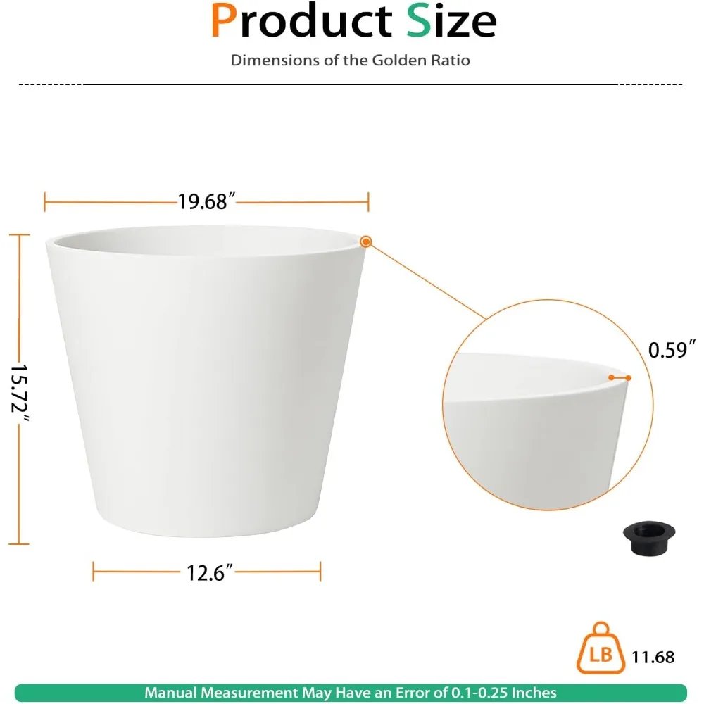 Extra Wide Planter Outdoor Indoor, Large Resin Plant Pots for Trees Flowers ( 20 inch - 2 Pack)