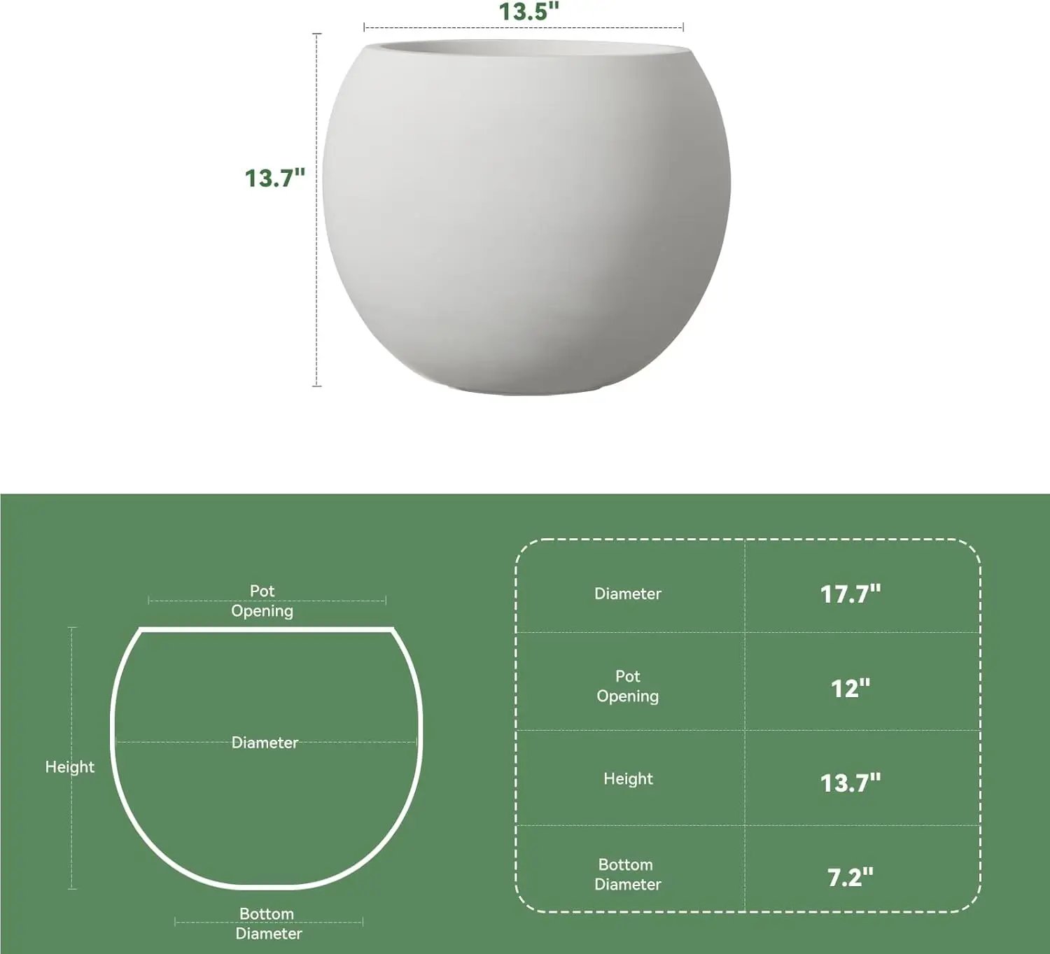 17.7'' Dia Large Round Planter with Drainage Hole, Sphere Planter Outdoor Indoor Plant Flower Pot with Rubber Plug
