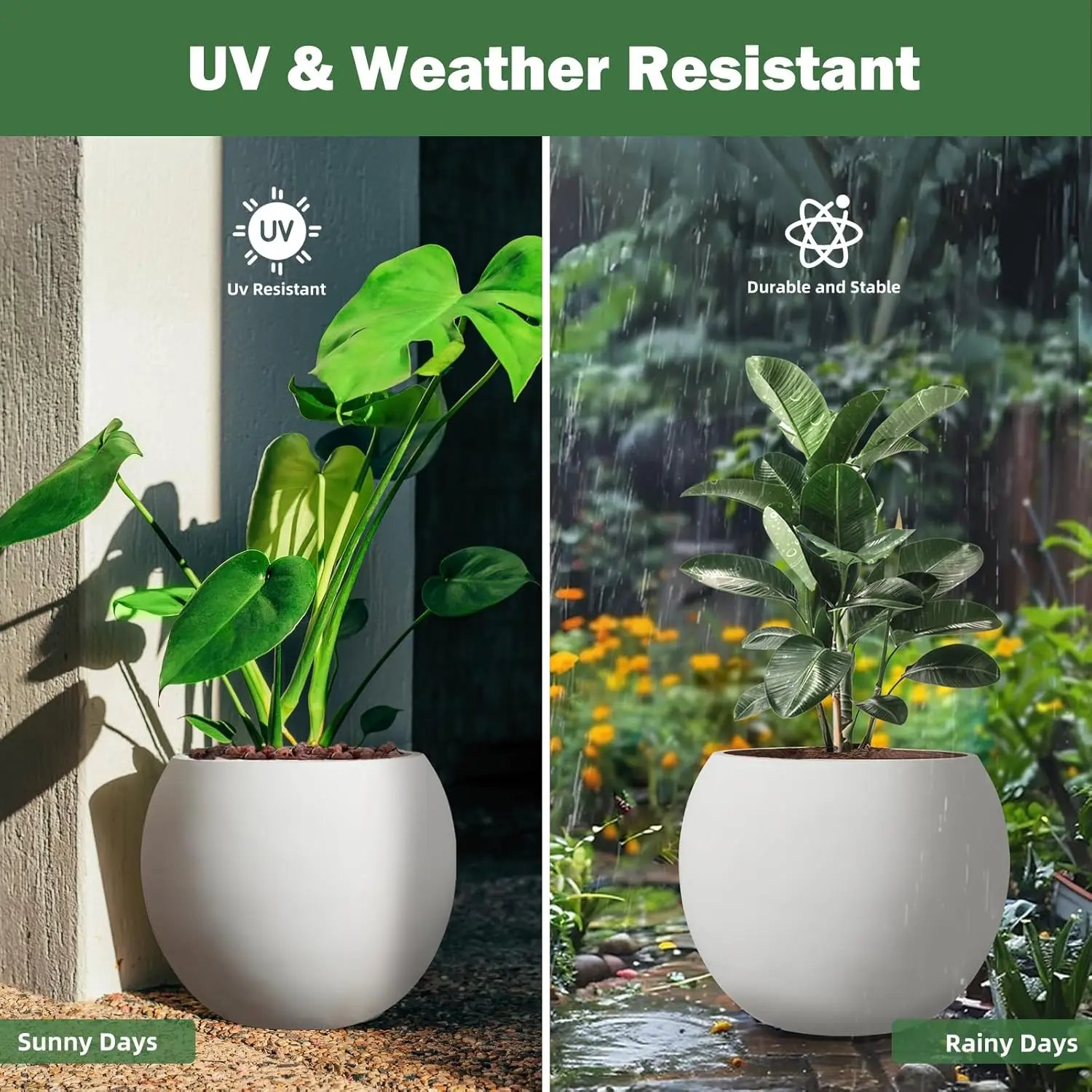 17.7'' Dia Large Round Planter with Drainage Hole, Sphere Planter Outdoor Indoor Plant Flower Pot with Rubber Plug