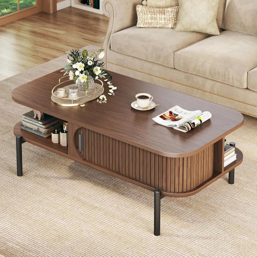 Mid-Century Fluted Storage Coffee Table