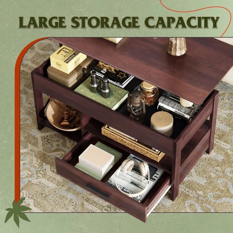 GALAXHERO Lift Top Coffee Table with Hidden Compartment Storage Drawers and Storage Shelf for Living Room Reception Room