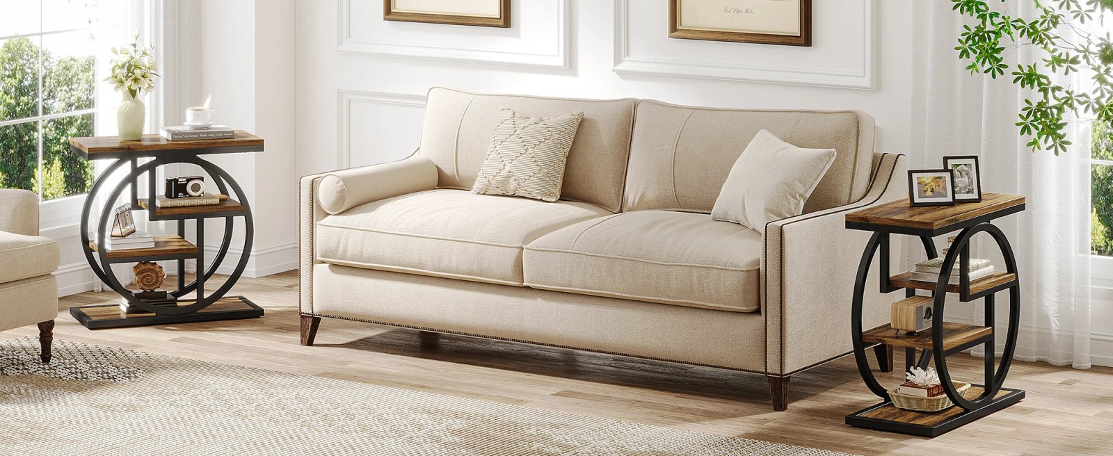 Tribesigns End Table, Narrow End Table with 3 Storage Shelves, Wooden Side Table, Industrial Small Sofa Side Table