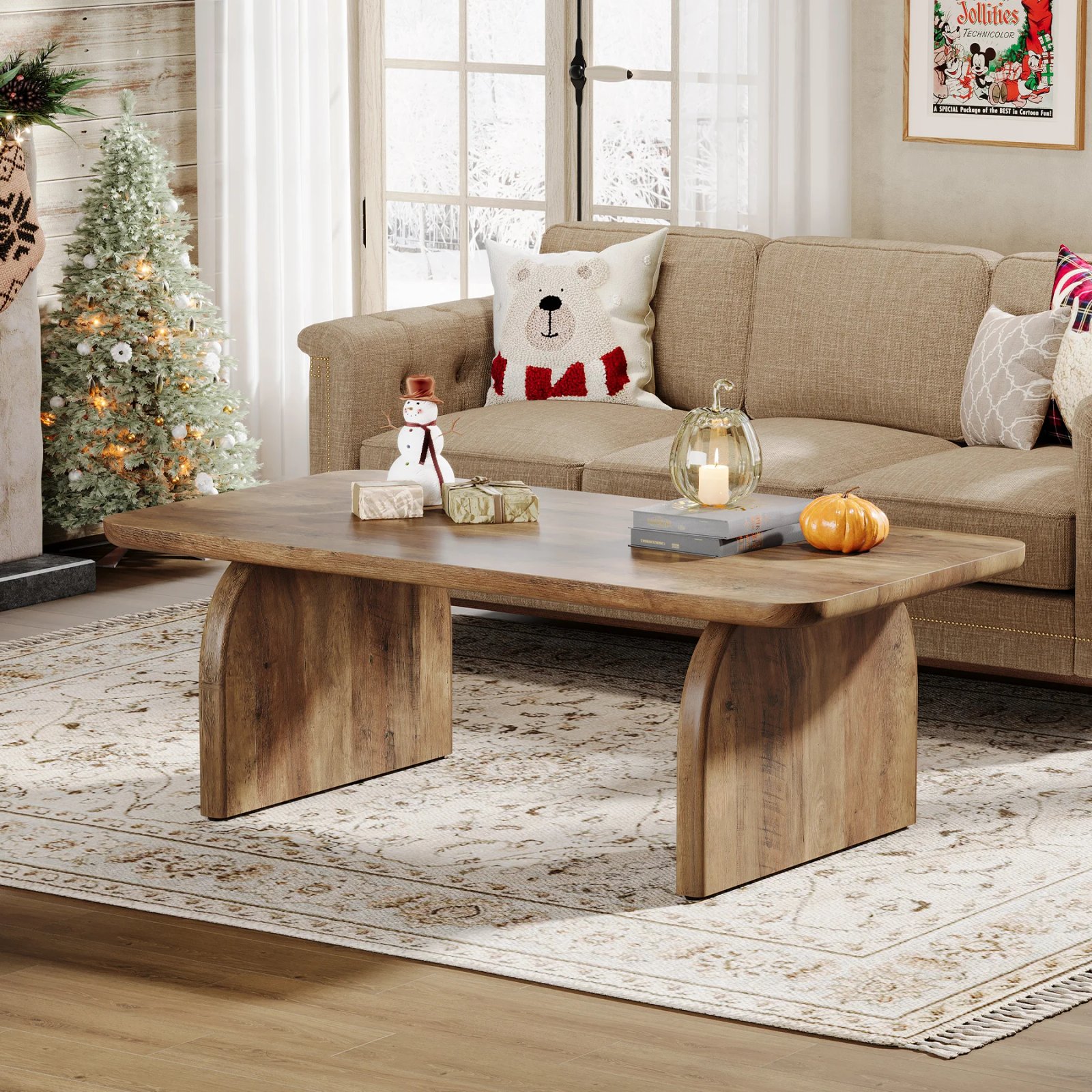 Tribesigns Farmhouse Rectangular Coffee Table, 47.24-Inch Engineered Wood Center Cocktail Tea Table with Sturdy Base