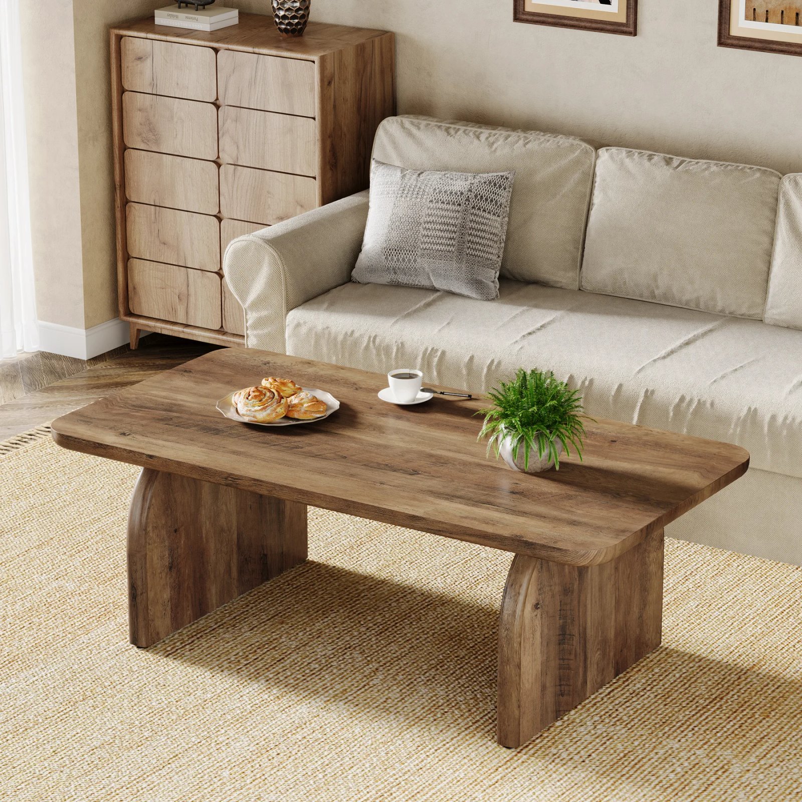 Tribesigns Farmhouse Rectangular Coffee Table, 47.24-Inch Engineered Wood Center Cocktail Tea Table with Sturdy Base