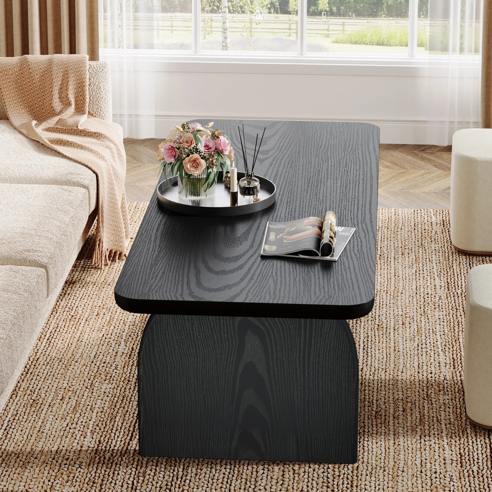 Tribesigns Farmhouse Rectangular Coffee Table, 47.24-Inch Engineered Wood Center Cocktail Tea Table with Sturdy Base