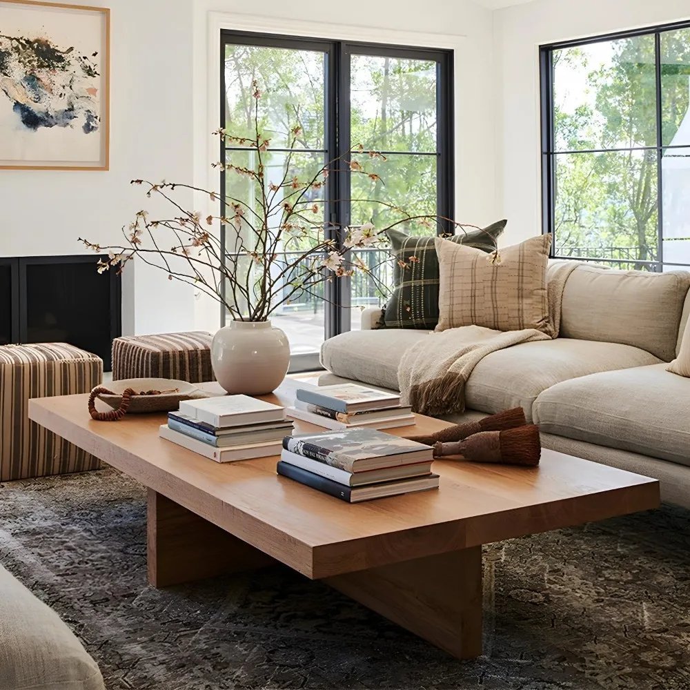 Rectangle Coffee Table Solid Wood Cross Legs Cocktail Table Pine Living Room Table Nordic Style Restaurant Hotel Homestay