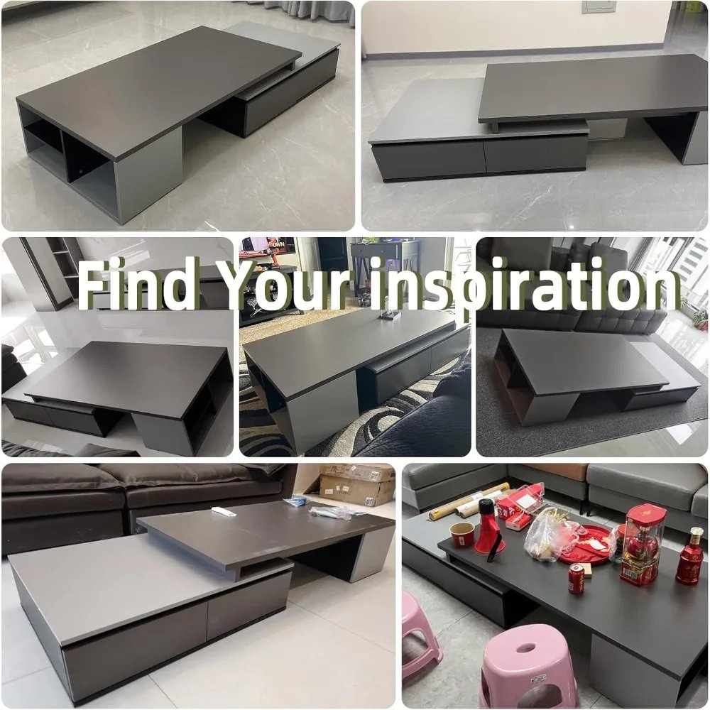 Extendable Modern Coffee Table with Large Storage Drawers, Black & Grey Extendable Modern Coffee Table with Large Storage Drawers, Black & Grey