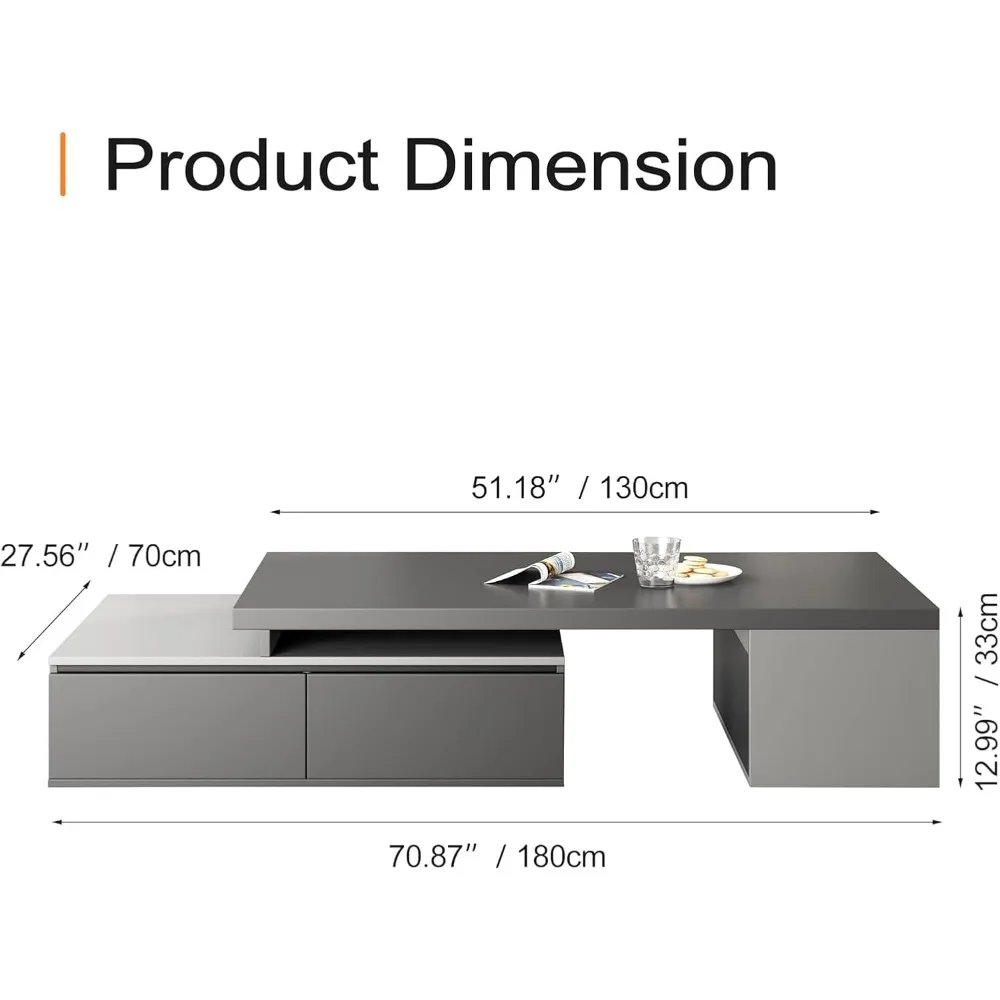 Extendable Modern Coffee Table with Large Storage Drawers, Black & Grey Extendable Modern Coffee Table with Large Storage Drawers, Black & Grey