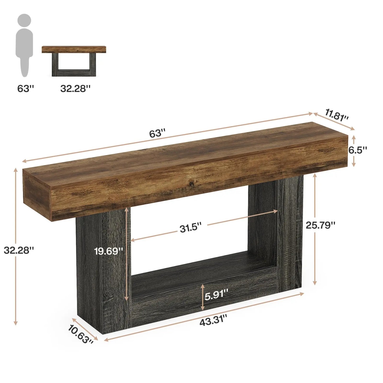 Tribesigns Farmhouse 2-Tier Console Table - Image 2