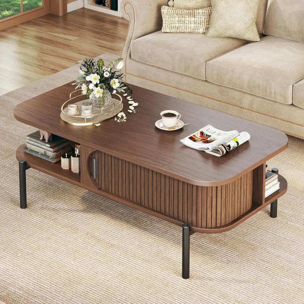 Mid-Century Fluted Storage Coffee Table