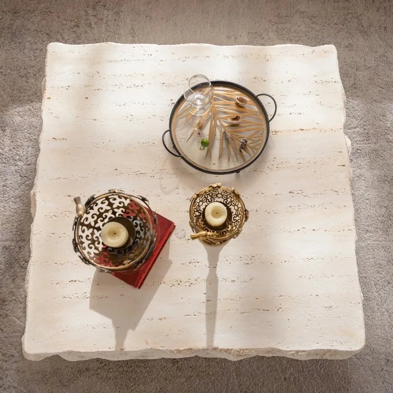 Natural Stone Square Coffee Table Rustic Solid Stone Tea Table for Living Room Home Decor Modern Minimalist Furniture White Natural Stone Square Coffee Table Rustic Solid Stone Tea Table for Living Room Home Decor Modern Minimalist Furniture White