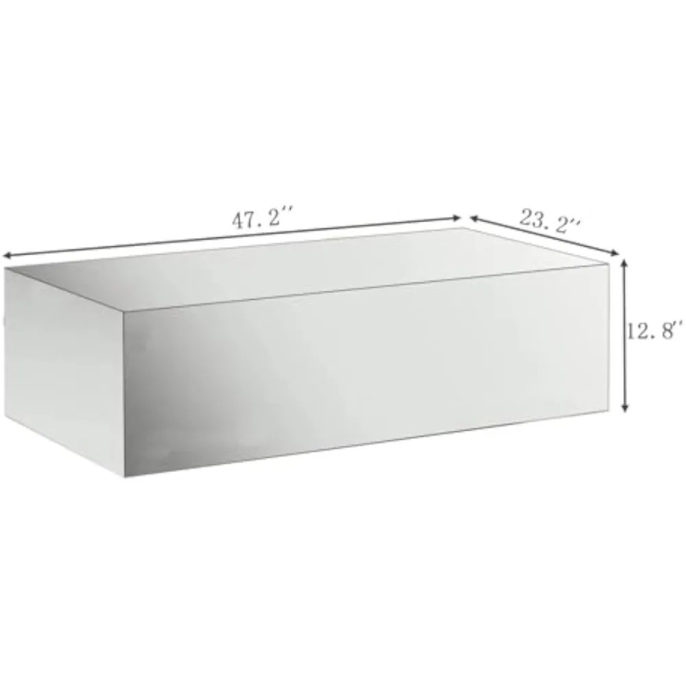 Mirrored Coffee Table for Living Room, 47.2” Modern Glass Coffee Table with Tempered Glass Top, Rectangular Center Table Premium