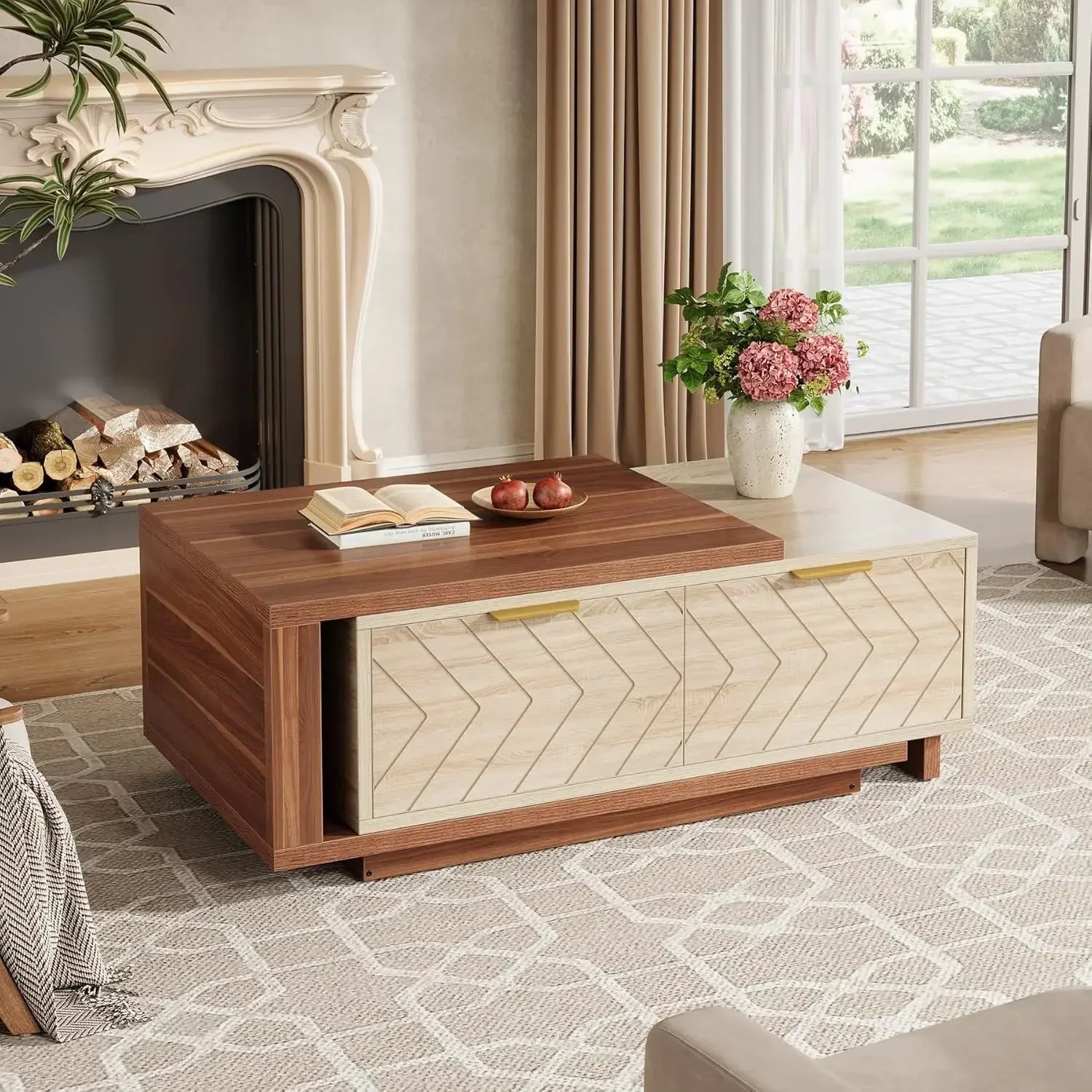 Extendable Dual-Tone Wood Coffee Table