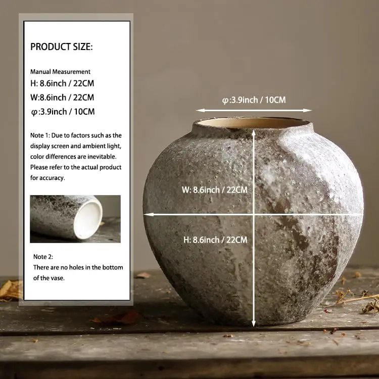 Rustic Ceramic Tall Floor Vase, Vintage Farmhouse Decor for Living Room Entryway Table Centerpiece, Terracotta Pottery Clay