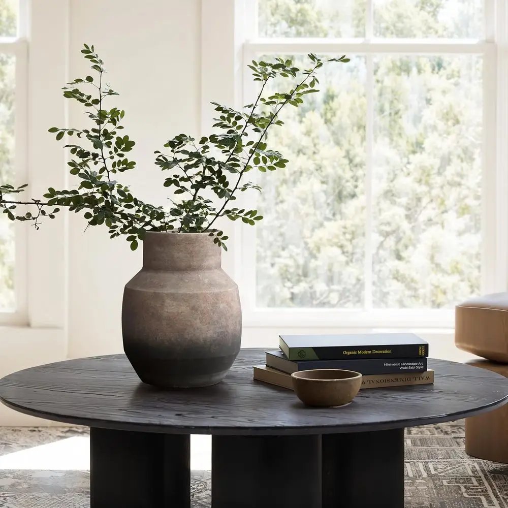 Rustic Terracotta Vase, Vintage Pottery for Home Decor, Brown Ombre, 11 Round Decorative Vase for Living Room