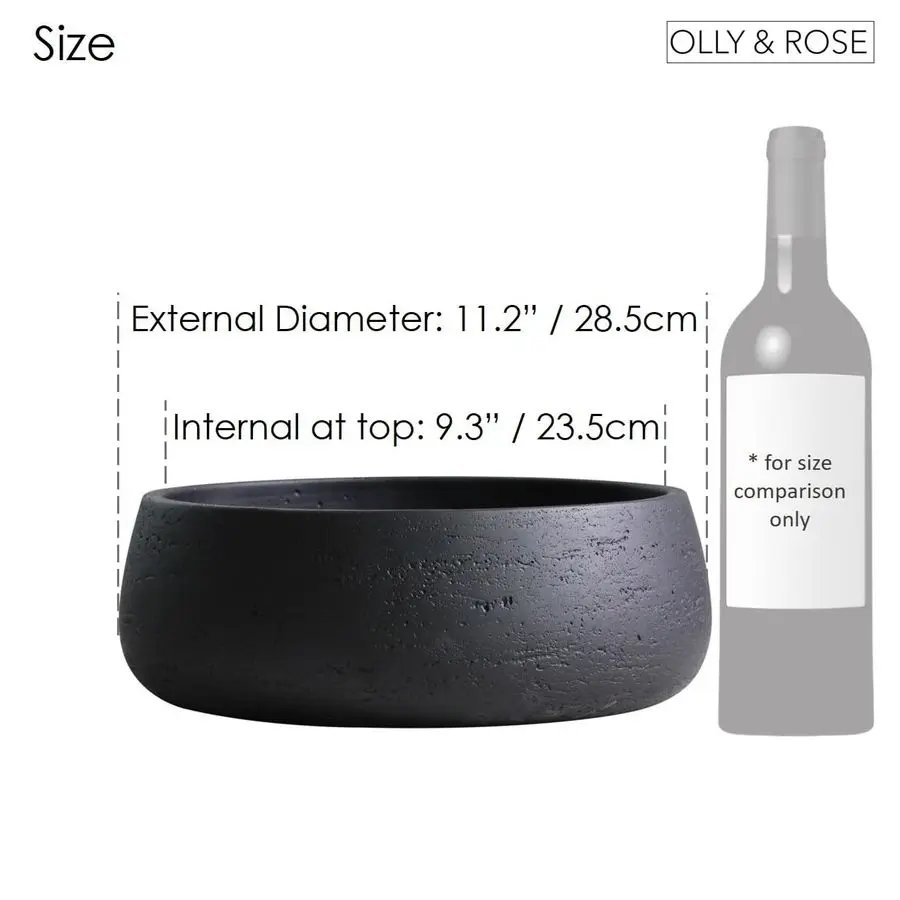 Large Ceramic Planter Bowl Shallow Plant Pot Matt Black Flower Pot Indoor and Outdoor Garden Decor