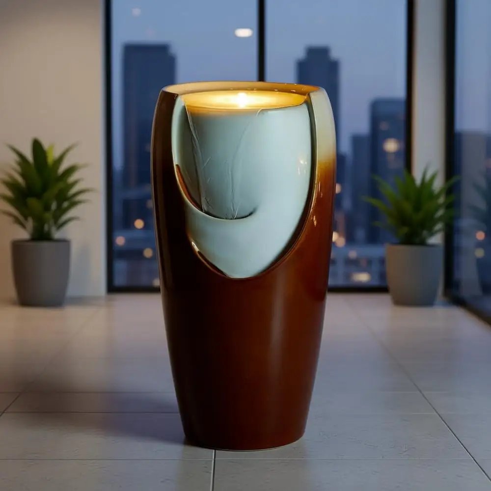 Sand Beige Ceramic LED Fountain