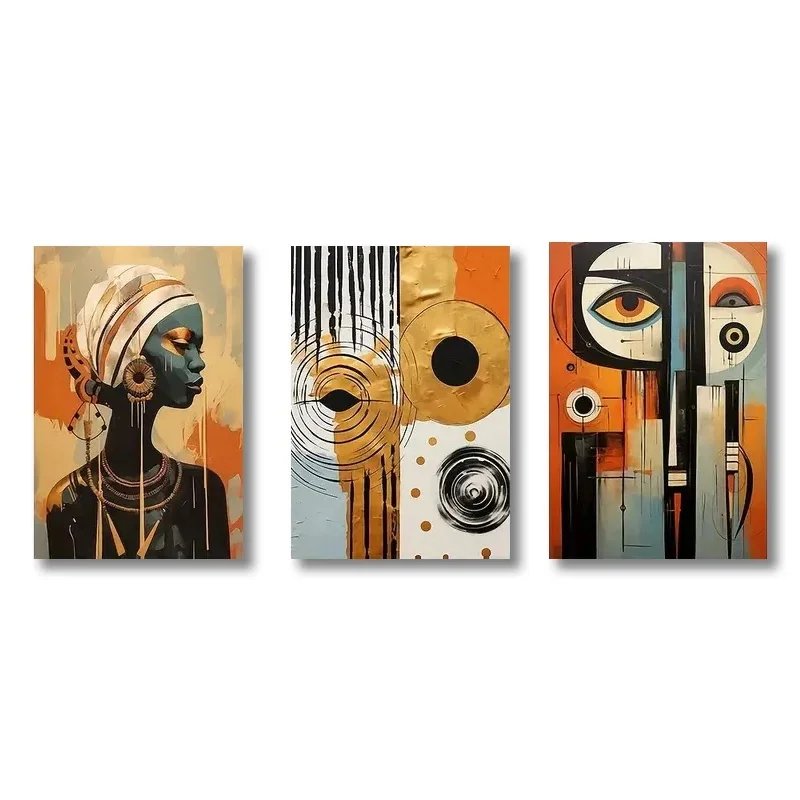 3pcs Abstract Ethnic Posters African Wall Art Set Afro Bohemian Canvas Painting Decor Black Woman Art Bedroom Living Room Decor