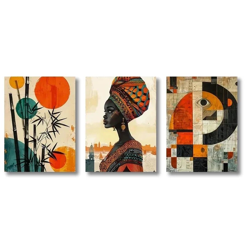3pcs Abstract Ethnic Posters African Wall Art Set Afro Bohemian Canvas Painting Decor Black Woman Art Bedroom Living Room Decor