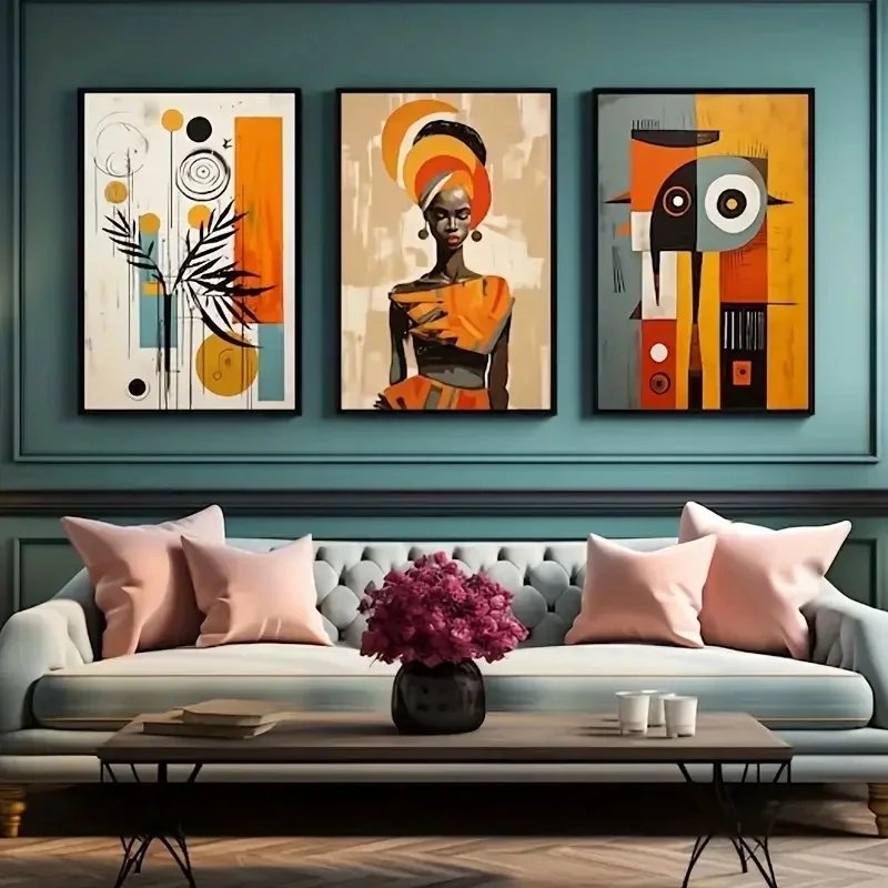 Afro Bohemian Abstract Canvas Trio