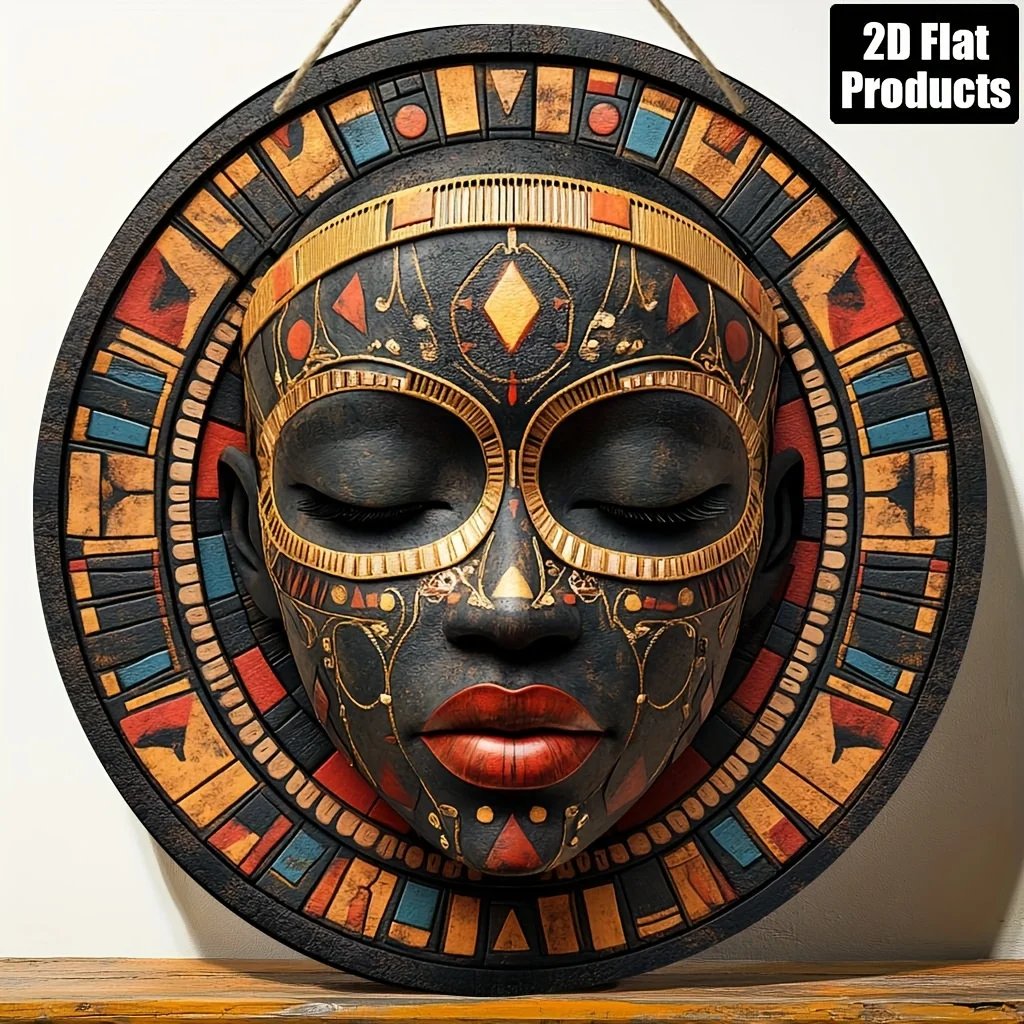 African Mask Round Wall Art