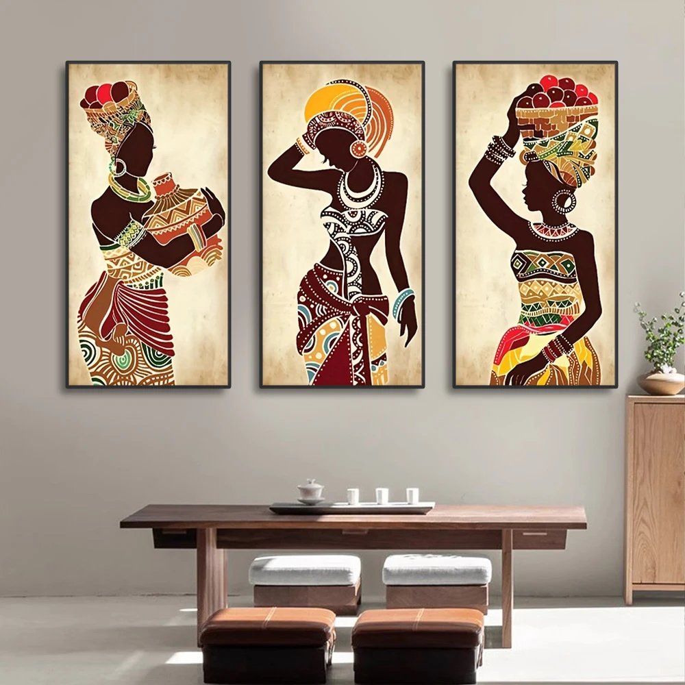 3pcs Ethnic African Black Woman Canvas Painting Vintage Wall Art Figure Prints For Living Home Room Wall Decorative Pictures 3pcs Ethnic African Black Woman Canvas Painting Vintage Wall Art Figure Prints For Living Home Room Wall Decorative Pictures