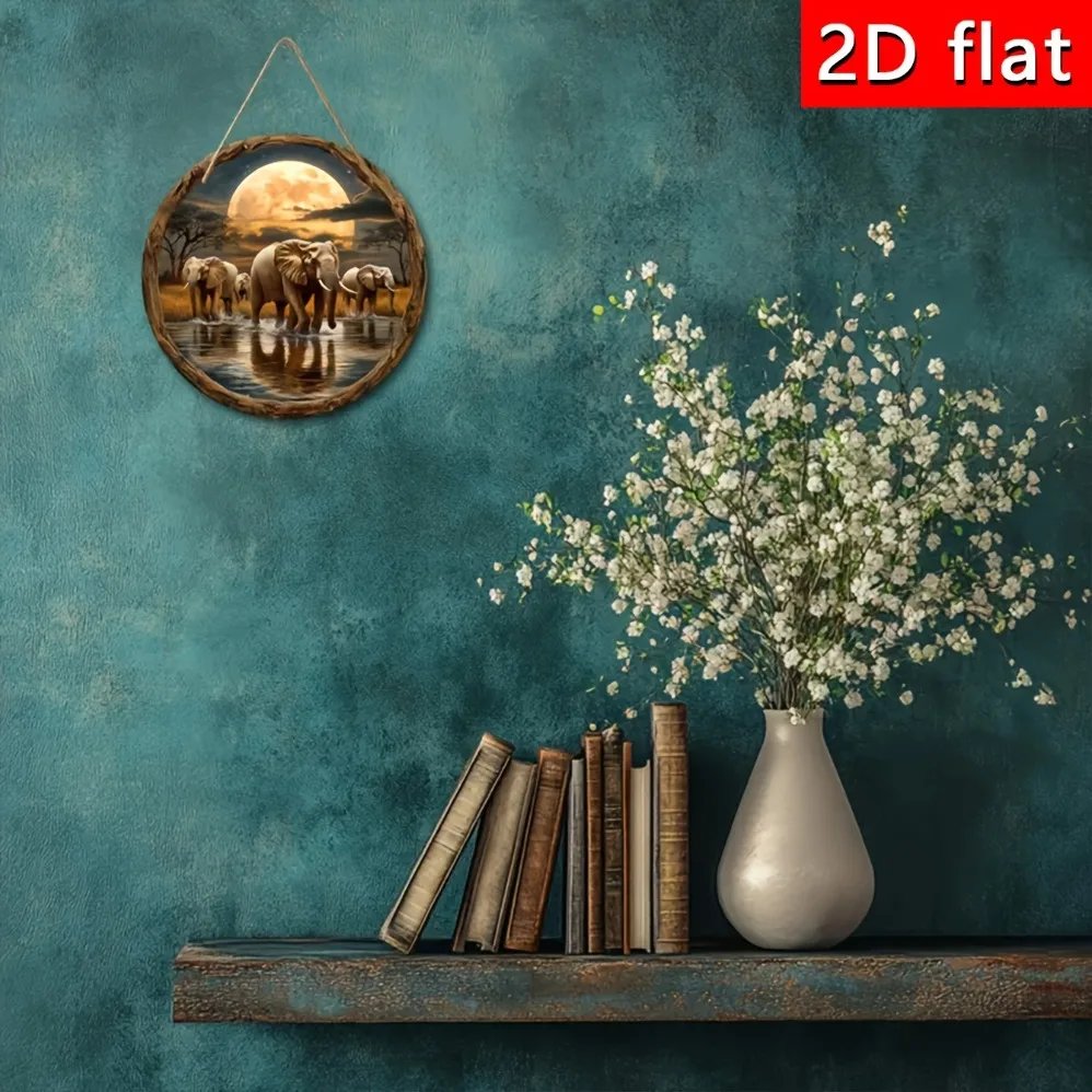 2D Flat Bohemian Elephant Wall Art - 2D Elephant Print with African Savanna Sunset Scene | Electricity-Free, Perfect for Home, 2D Flat Bohemian Elephant Wall Art - 2D Elephant Print with African Savanna Sunset Scene | Electricity-Free, Perfect for Home,