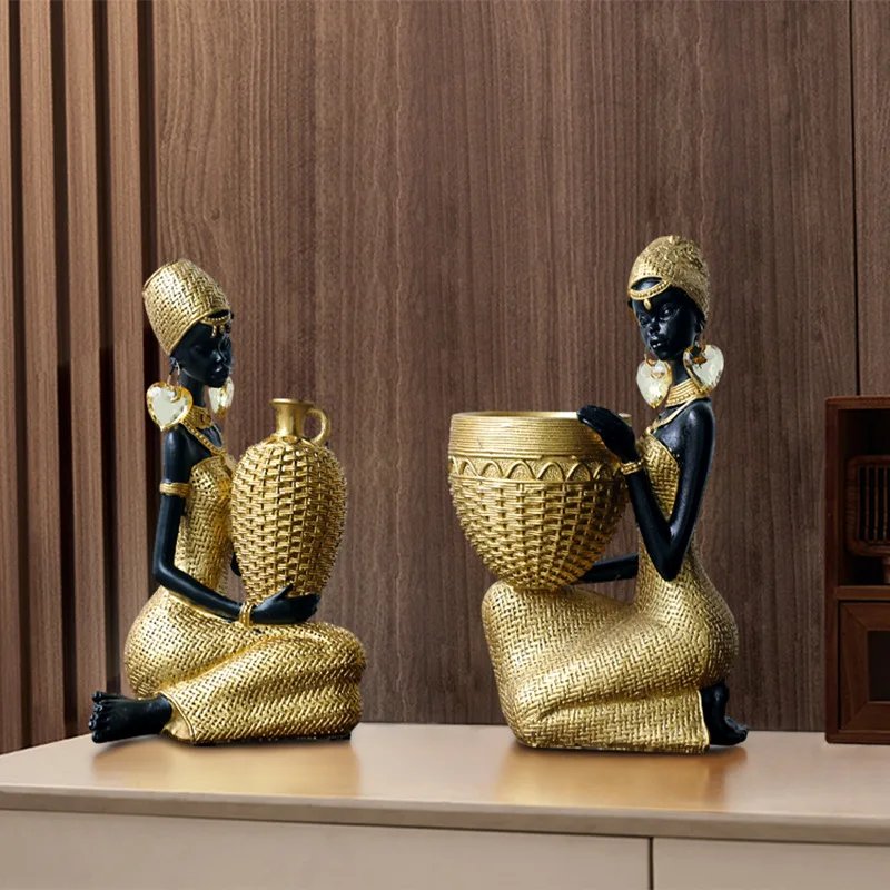 African Women Resin Figurines Golden Textured Resin Sculptures Black Women Figure Figurine For Home Centerpieces Tabletop Decor African Women Resin Figurines Golden Textured Resin Sculptures Black Women Figure Figurine For Home Centerpieces Tabletop Decor