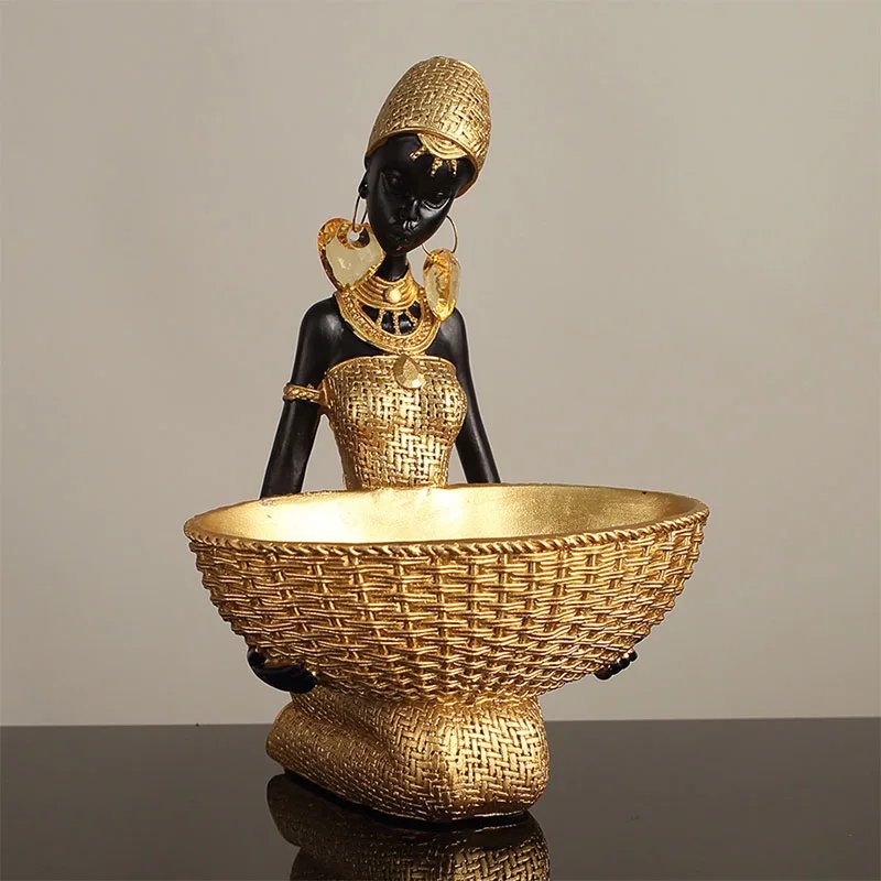 Golden African Woman Resin Sculpture - Image 5