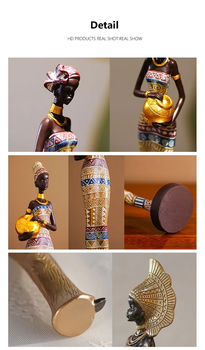 NORTHEUINS Resin Retro African Black Women's Statue Art Figure Figurines Ornaments Home Living Room Bedroom Desktop Decor Items