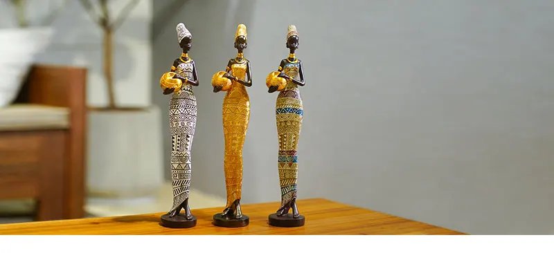 NORTHEUINS Resin Retro African Black Women's Statue Art Figure Figurines Ornaments Home Living Room Bedroom Desktop Decor Items