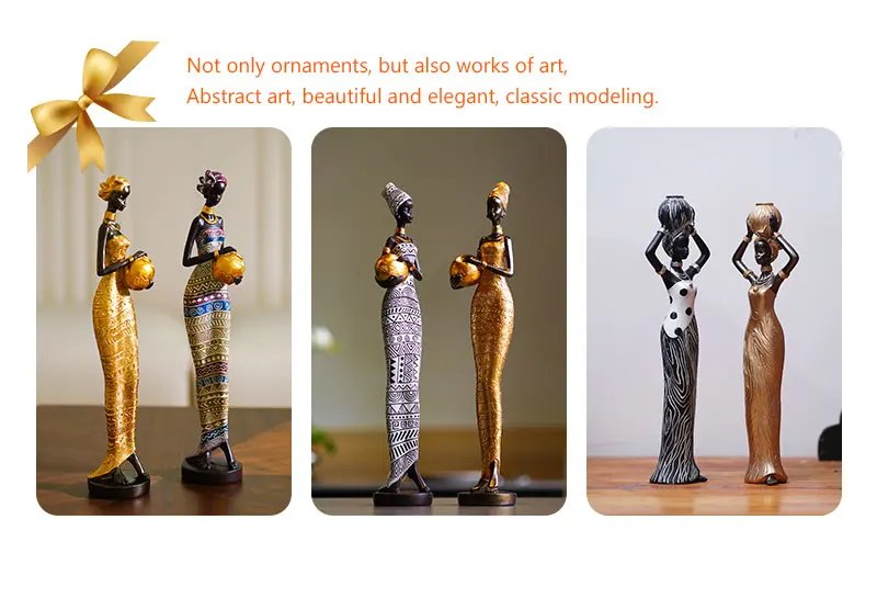 NORTHEUINS Resin Retro African Black Women's Statue Art Figure Figurines Ornaments Home Living Room Bedroom Desktop Decor Items