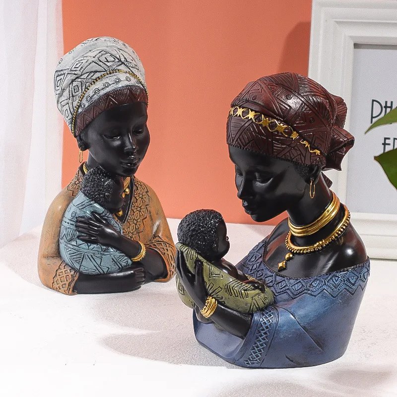 Resin Ethnic Style African Woman Figurines Creative Mother and Child Abstract Statue Interior Decoration Accessories Ornaments