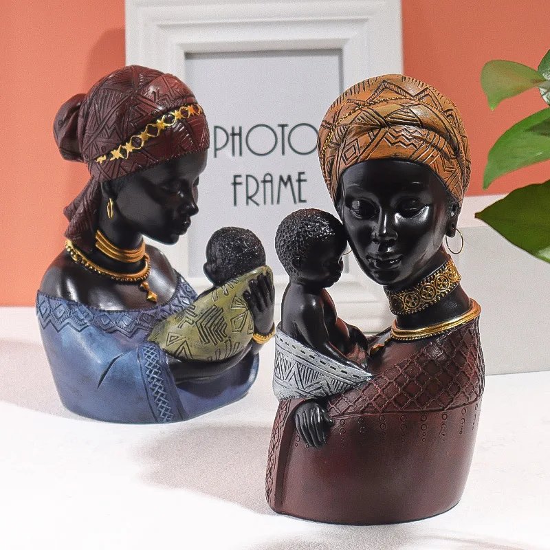 Resin Ethnic Style African Woman Figurines Creative Mother and Child Abstract Statue Interior Decoration Accessories Ornaments