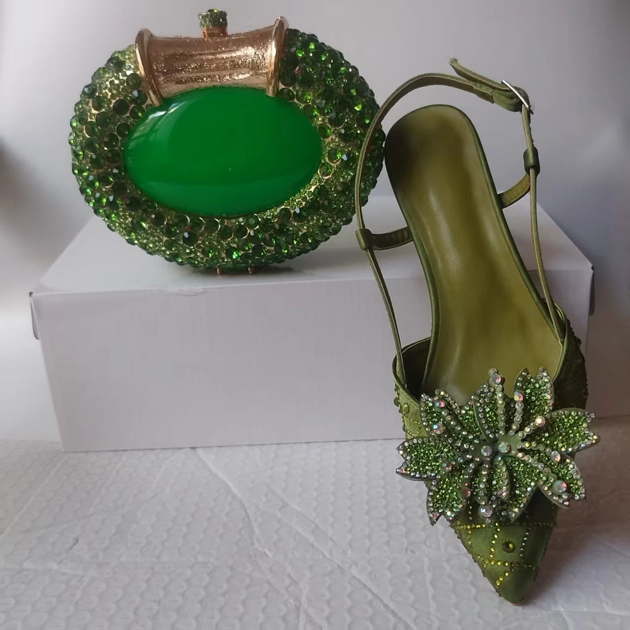 INSIGHTLINK African Green Italian Gems Shoes And Bag Sets For Evening Party sandals Stones wine high-heeled Stiletto sandals