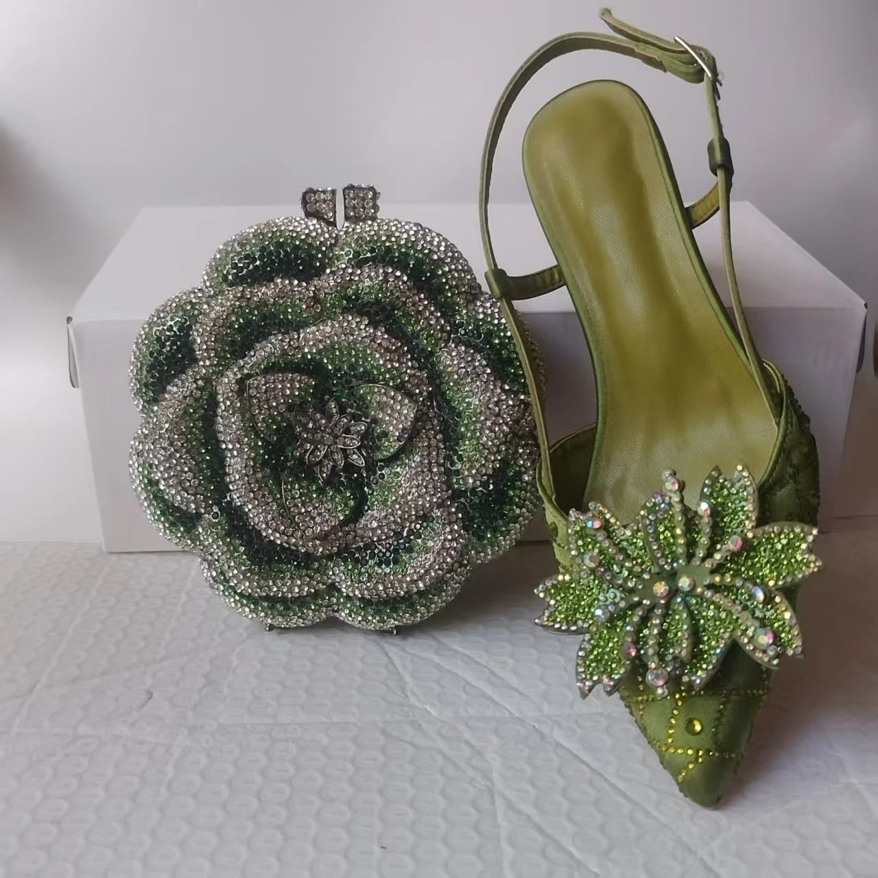 INSIGHTLINK African Green Italian Gems Shoes And Bag Sets For Evening Party sandals Stones wine high-heeled Stiletto sandals
